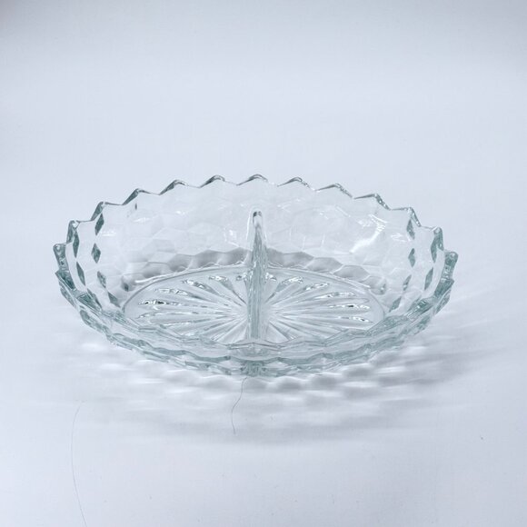 Vintage Fostoria Glass American Clear 2056 Divided Oval Serving Bowl Cubist - Picture 1 of 9